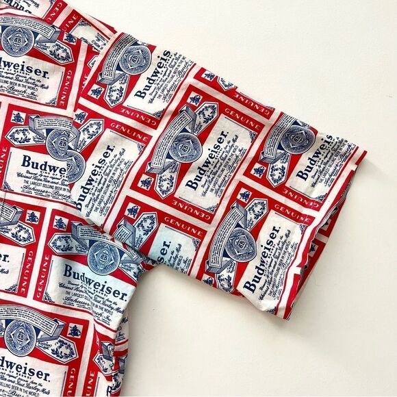 Vintage 60s 70s Budweiser Beer Label Line Union AOP Pop Art Polo Shirt Hawaiian. - Picture 4 of 12